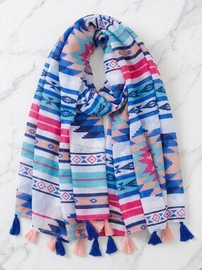 Ladies Blue Aztec Print Scarf